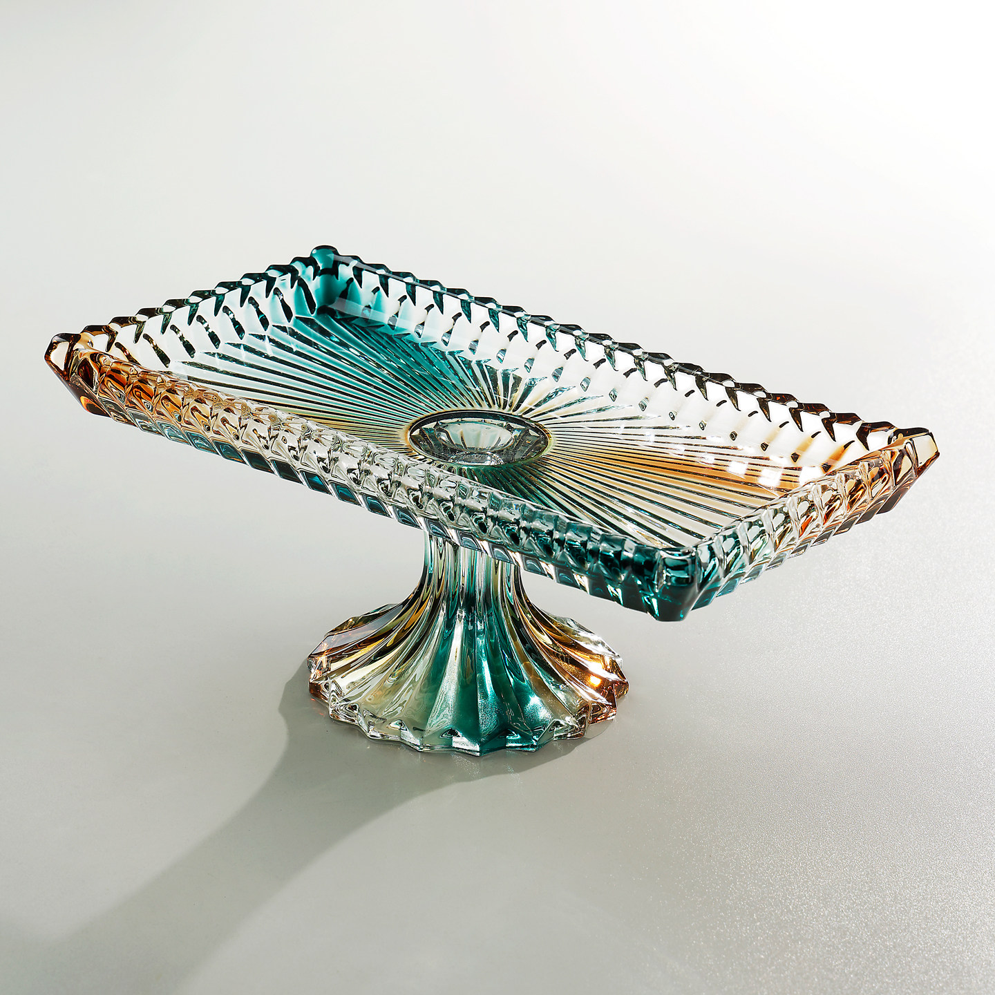 翡翠金浮雕玻璃长方形水果盘客厅餐桌茶点心摆放蛋糕盘高脚长托盘