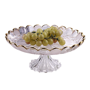 创意欧式时尚描金大号KTV糖果盘酒吧吧台玻璃高脚放切好的水果盘