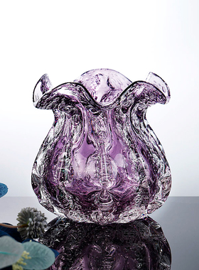 轻奢紫色高贵典雅琉璃花瓶精致招财福袋寓意吉祥居家插花瓶摆件