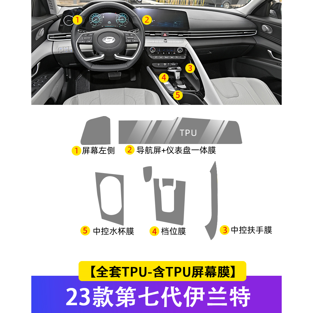 第七代伊兰特专用中控排挡改装内饰保护贴膜装饰配件汽车用品23款