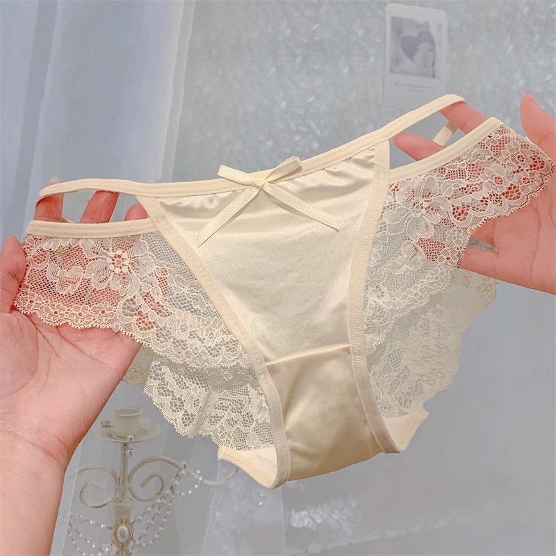 浮光梦蔓~女生法式纯欲风缎面低腰性感高开叉蕾丝内裤女2025新款