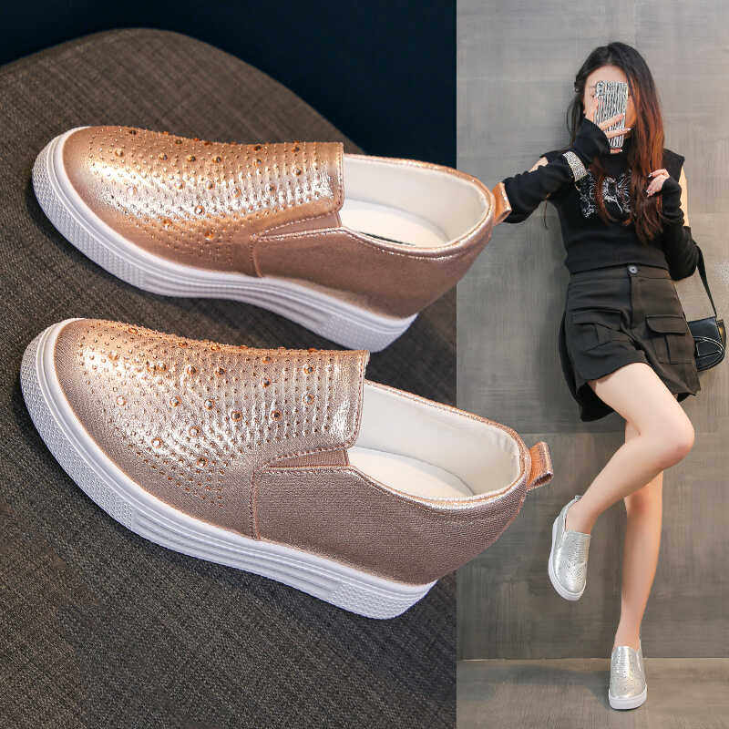 坡跟时尚休闲春秋季女鞋新款水钻深口百搭内增高休闲鞋豆豆鞋单鞋,女鞋,乐福鞋（豆豆鞋）,淘宝优惠券,粉丝福利购,淘宝优惠卷