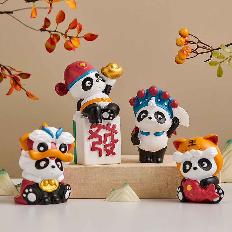 创意国潮国风小熊猫解压电脑桌面摆件工位办公室女生装饰生日礼品