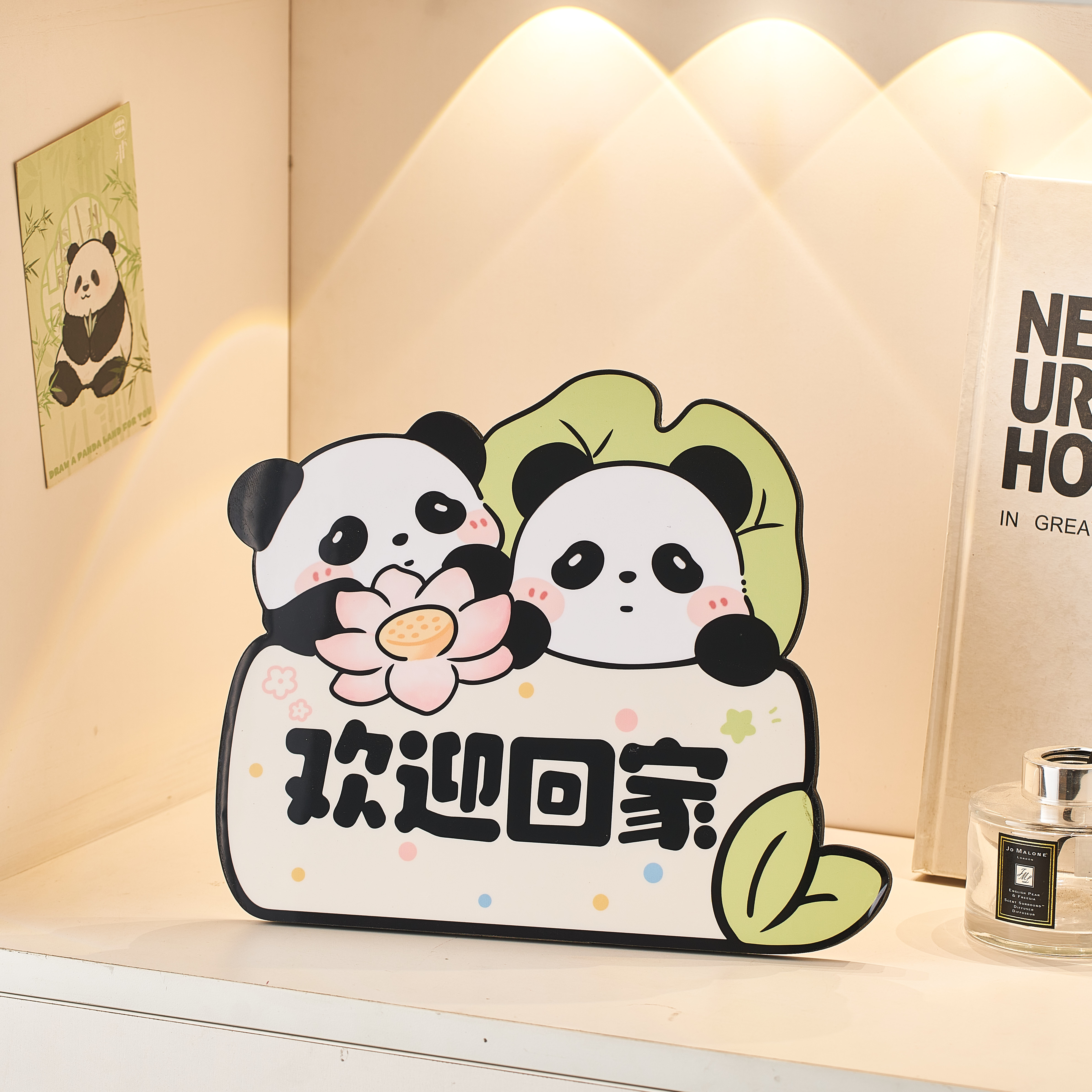 欢迎回家熊猫入户进门玄关摆件客厅电视柜装饰画卡通可爱桌面摆台图片