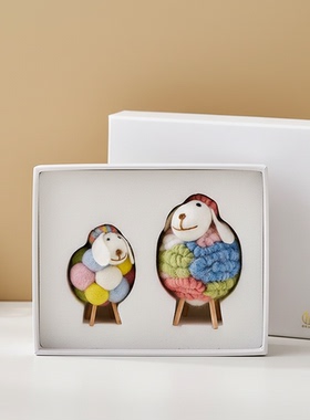 可爱羊毛小羊装饰摆件礼品盒装