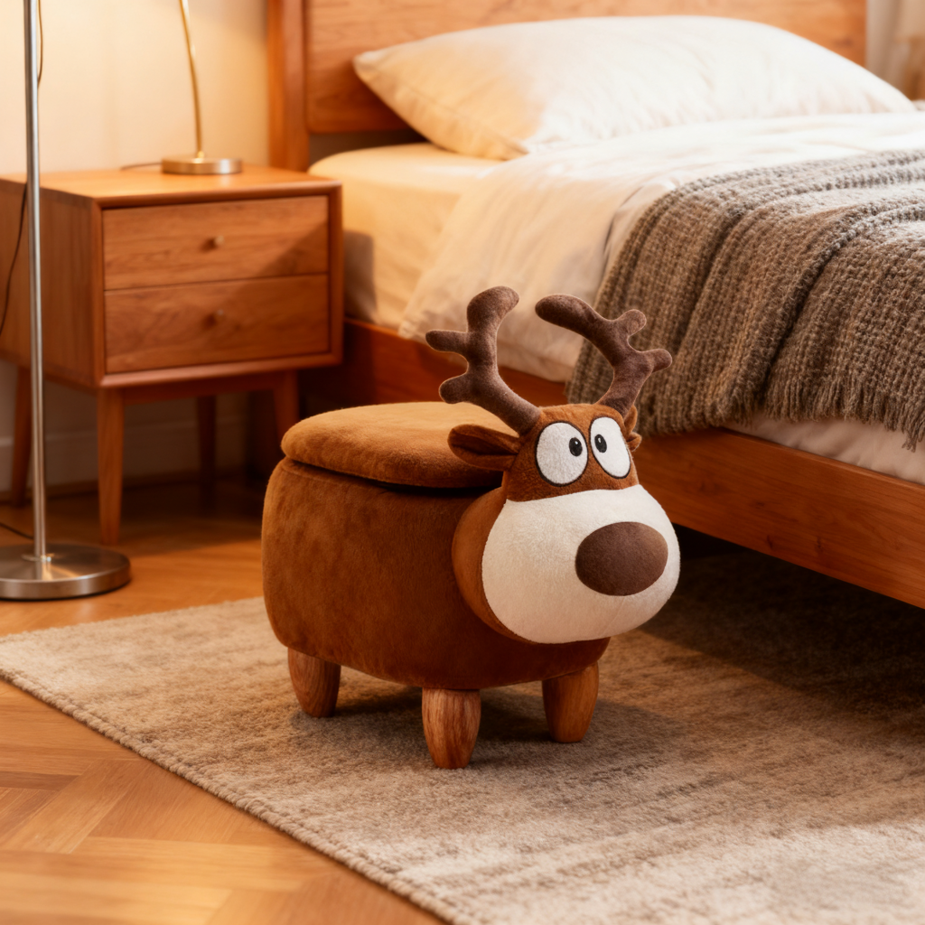 可爱小鹿造型毛绒卡通储物凳