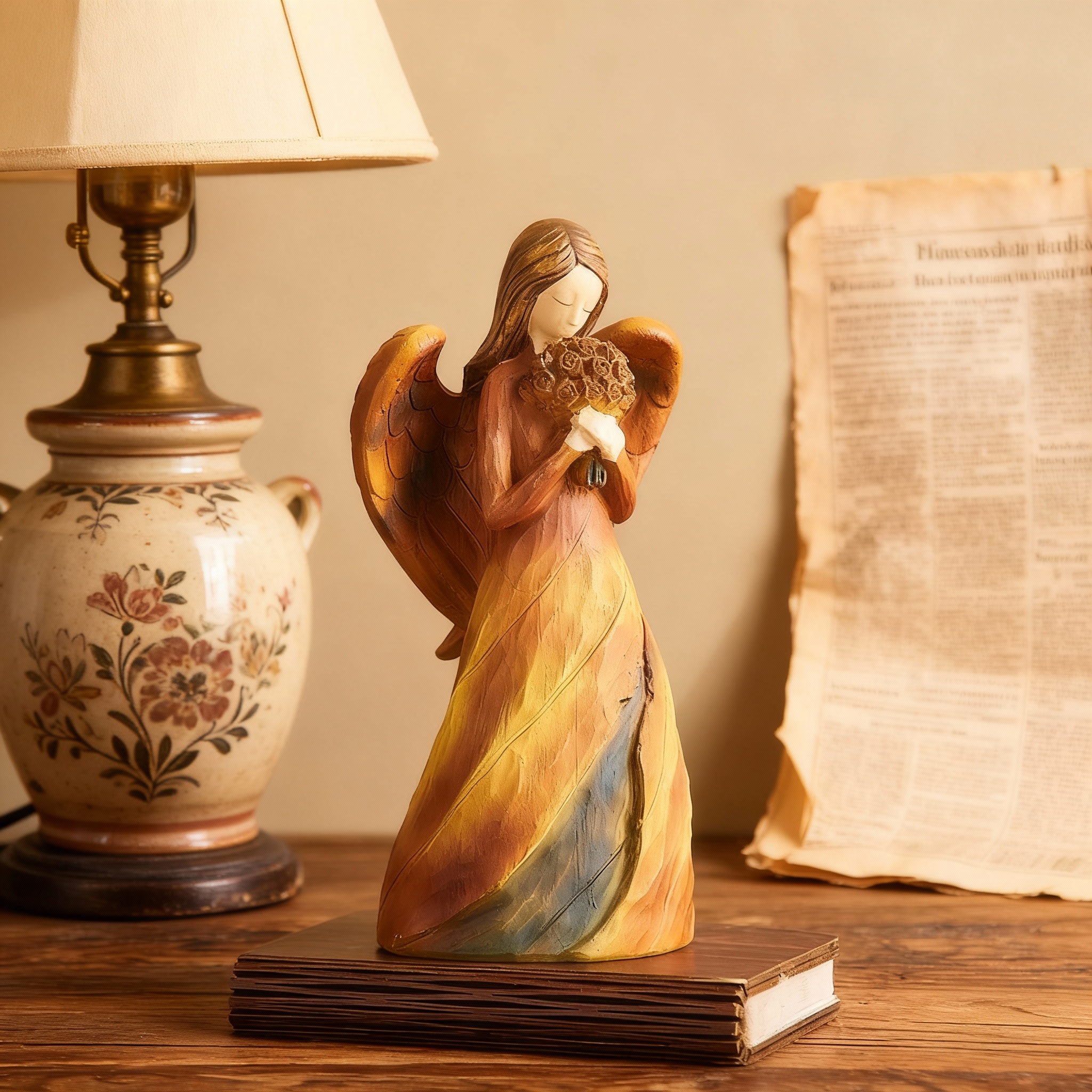 欧式复古天使木质桌面摆件