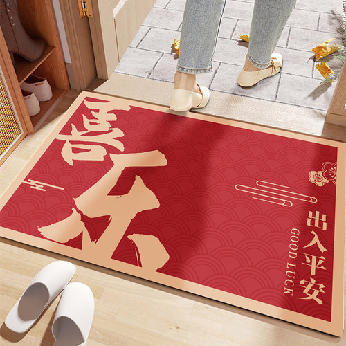 新年红色入户门地垫硅藻泥防滑家用玄关门口蛇年乔迁新居脚垫新款