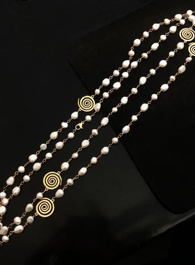 蚊香盘淡水珍珠长款毛衣链女秋冬