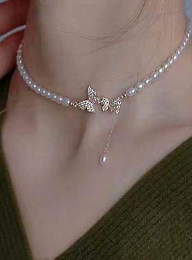 天然淡水珍珠蝴蝶吊坠项链