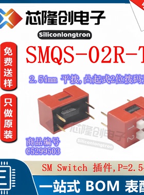 Code SW-2-DIP-2.54mm智能车 SMQS-02R-TP 2位直插拨码开关凸起式