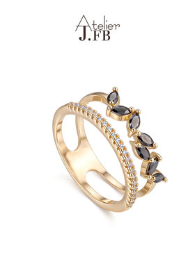 JFB法国进口黑叶镶18K厚包金戒指法式复古优雅时尚高级手工珠宝
