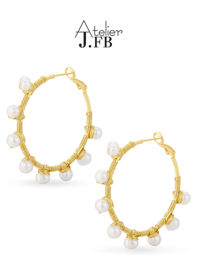 【阿珂推荐】JFB天然淡水珍珠耳环欧美大耳圈方圆脸显脸小天花板