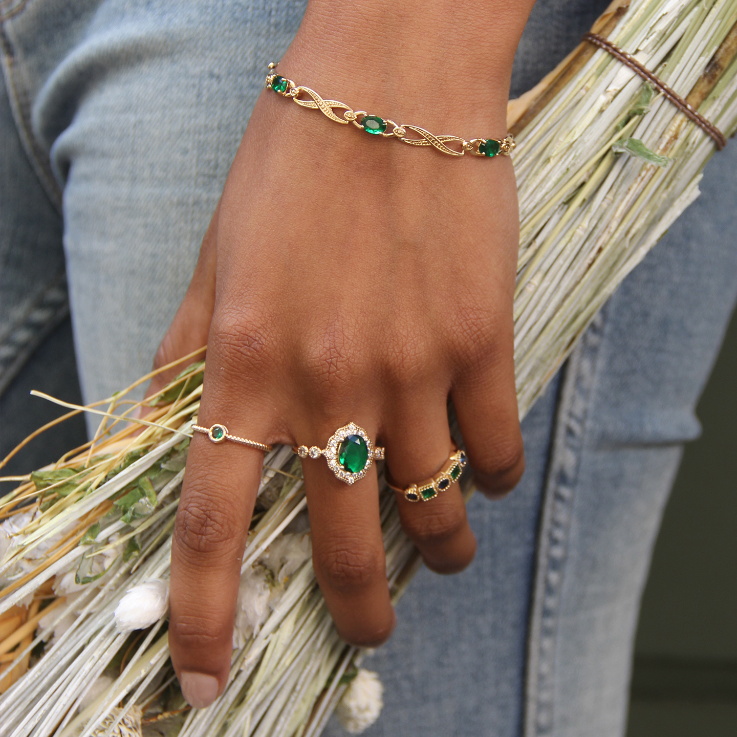 JFB法国进口18K包金复古绿戒指