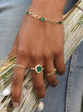 JFB法国进口18K包金复古绿戒指