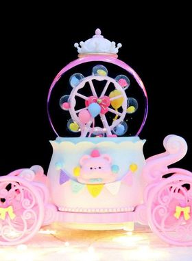 水晶球飘雪女孩摆件旋转小夜灯