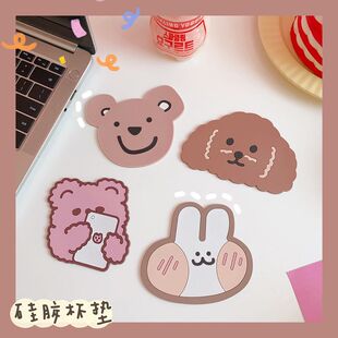 杯垫迷你 软萌小兔卡通ins萌兔水硅胶风可爱桌垫日系创意小熊个性