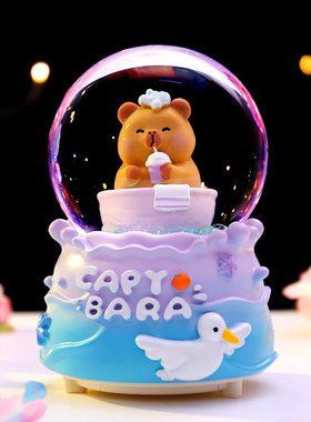 网红热款卡皮巴拉水晶球音乐盒飘雪发光学生儿童节日礼物房间装饰