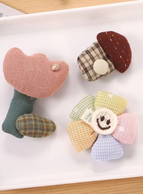 新款布艺立体充棉动物猫咪蘑菇儿童发夹挂件胸针饰品配件服装辅料