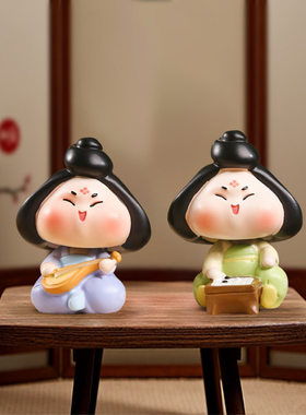 新款桌面摆件古风国潮唐妞驾到琴棋书画摇头摆件节日礼品装饰