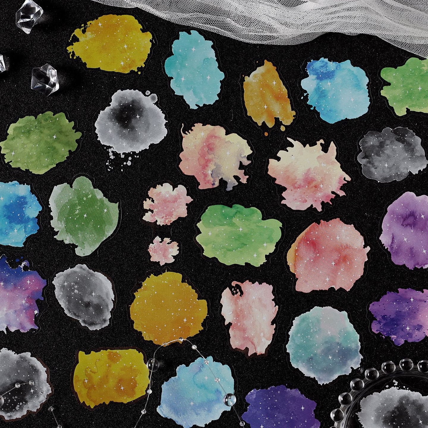 霁旅悦真 星穹绘境系列贴纸包 复古水彩晕染风手账diy咕卡造景贴