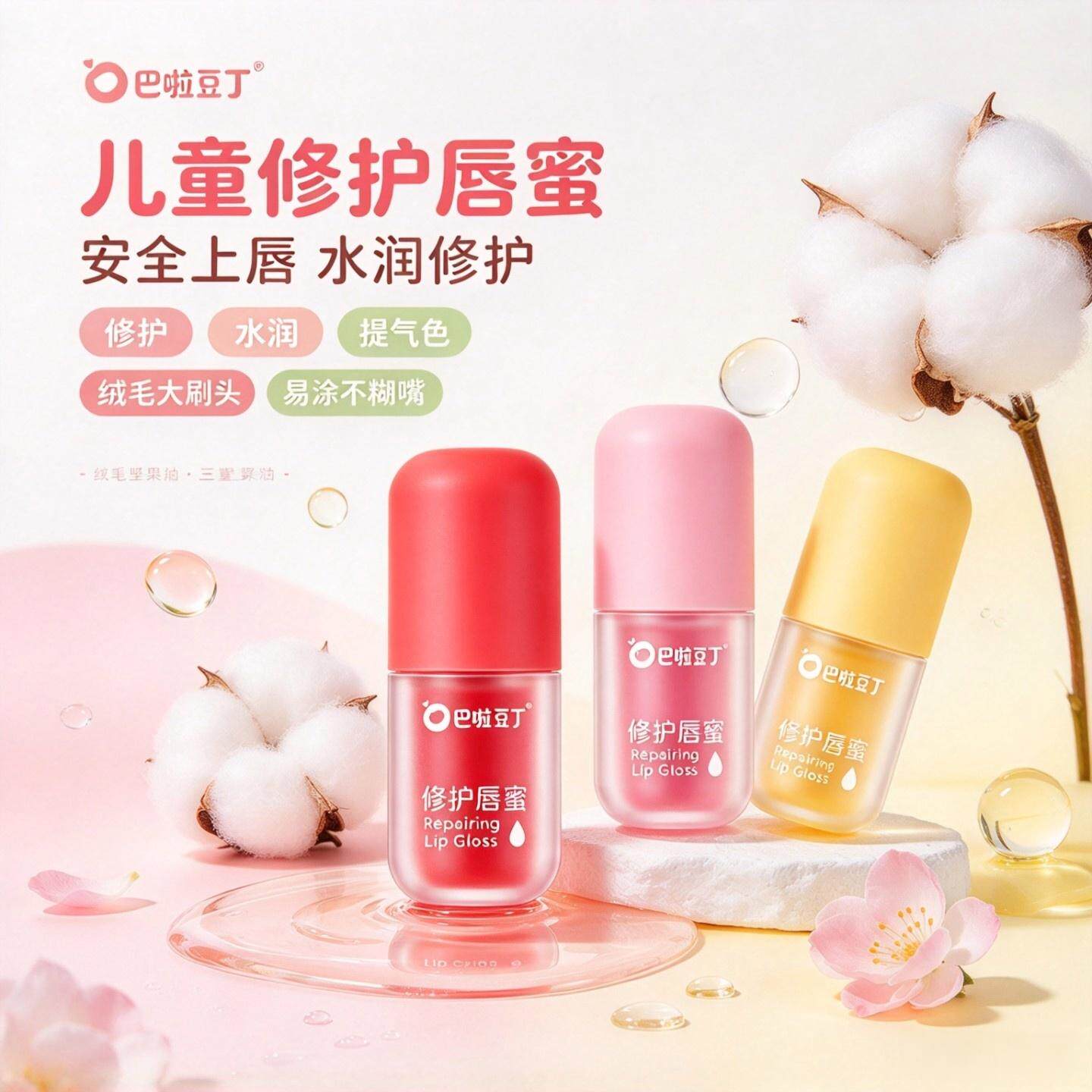 巴啦豆丁修护唇蜜唇霜唇釉儿童口红小女孩唇部滋润保湿唇膏秋冬F