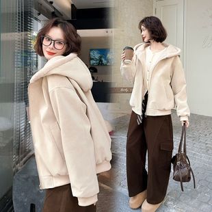 PU皮黑色连帽座山雕棉服男女款冬季加绒短款工装外套美式复古棉衣