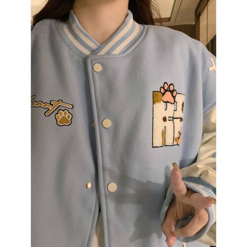特大码趣味猫爪重工刺绣棒球服
