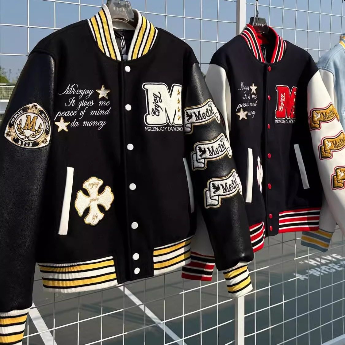 特大码300斤美式复古宽松刺绣棒球服机赛车服夹克情侣VINTAGE外套