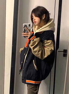 特大码300斤国潮美式高街外套女春秋季新款ins嘻哈学生棒球服夹克