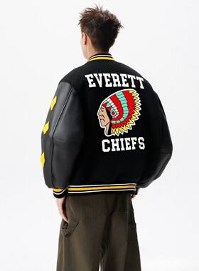特大码痞帅外套高街潮牌棒球服