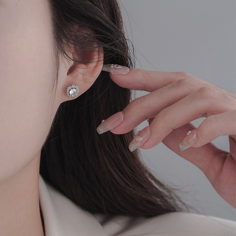 925银女耳骨钉满钻圆形耳钉