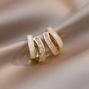 925纯银贝壳交叉耳钉女小众设计感耳环ins风学生耳饰高级2024新款