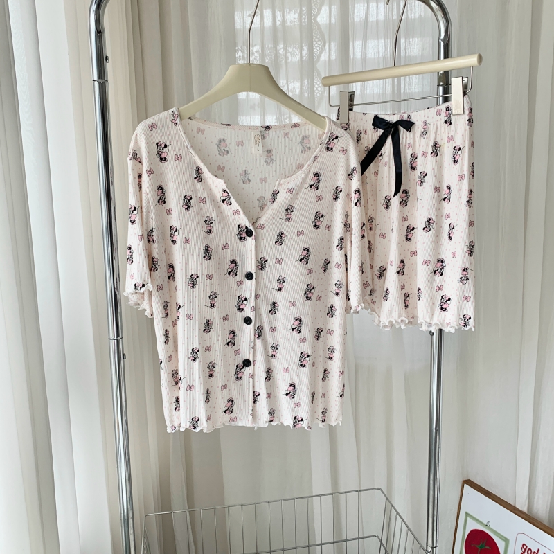 莫代尔睡衣女夏季带胸垫家居服