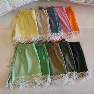 纯棉短睡裤女士春夏秋冬季中低腰安全短裤薄款蕾丝花边可外穿短裤