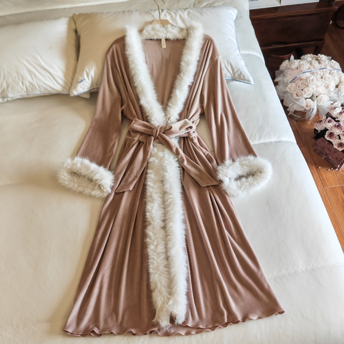 海岛绒睡袍女士春秋冬保暖连衣裙