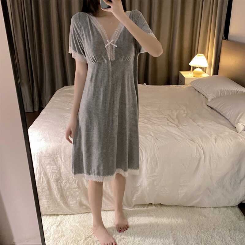 莫代尔睡裙女夏季薄款带胸垫睡衣