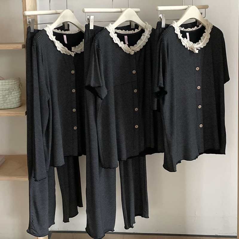 莫代尔睡衣女夏条纹可外穿家居服