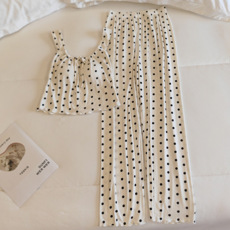 莫代尔棉睡衣女夏季带胸垫家居服