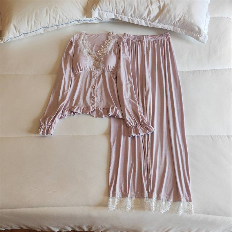 莫代尔带胸垫睡衣女春秋夏季长袖两件套新款纯欲风简约休闲家居服,女士内衣/男士内衣/家居服,睡衣/家居服套装,淘宝优惠券,粉丝福利购,淘宝优惠卷