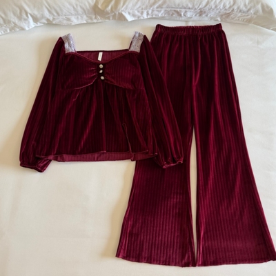 亲肤海岛绒睡衣女春秋冬季家居服