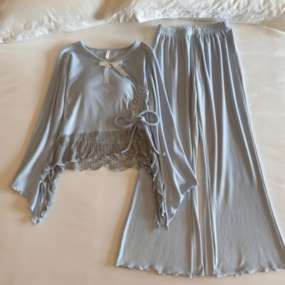 双面暖绒睡衣女秋冬带胸垫家居服