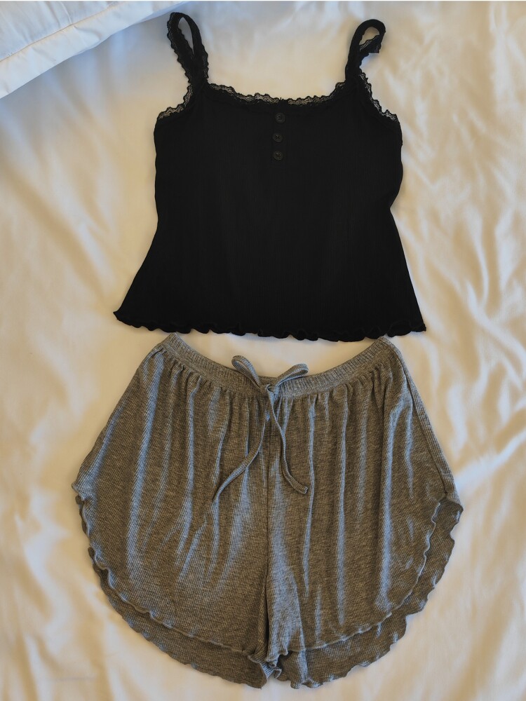 PAJAMAS CHEST PADS WOMENS SUMMER PURE LUST SUSPENDER SHORTS TWO-PIECE SET THIN SWEET SIMPLE MODAL LOUNGEWEAR