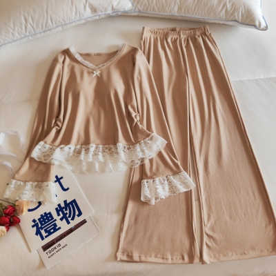 慕斯绒睡衣女春秋冬带胸垫家居服