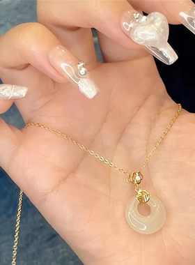 平安扣项链s999纯银和田玉保福牌吊坠锁骨链七夕情人节礼物送女友