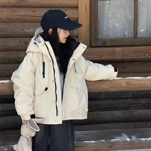 新款白色儿童羽绒服棉服2025冬季工装男女童保暖连帽冲锋衣外套服