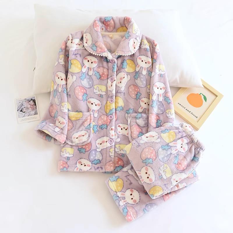 儿童男孩女孩可爱毛绒家居服珊瑚绒加厚冬季睡衣套