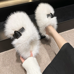 女款 情侣厚底保暖男款 外穿2025新款 毛毛绒洋气时尚 秋冬季 棉布拖鞋