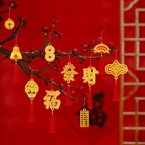 春节插花发财桶装饰金色元宝算盘