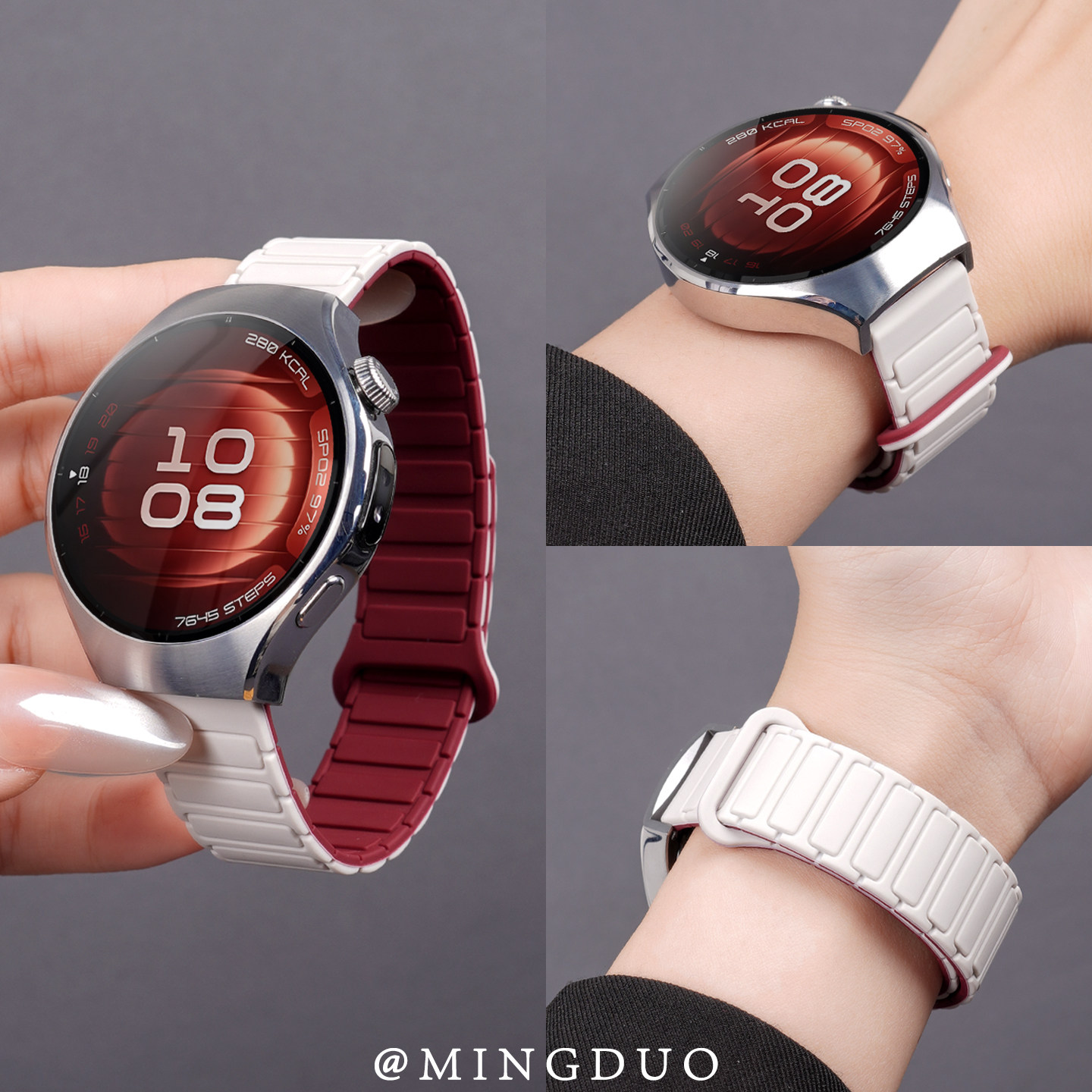 新款适用华为watch5手表watch4pro表带女款watchgt6透气装甲磁吸硅胶gt5/4女生高级感3秋冬男2运动替换带系列